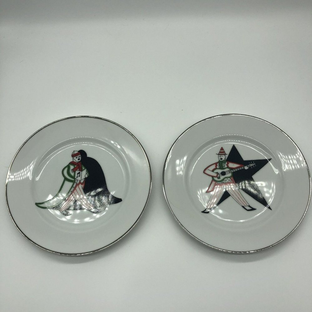 2 Williams Sonoma Vainty Fair plates, Christmas Holiday, Art Deco, Dessert